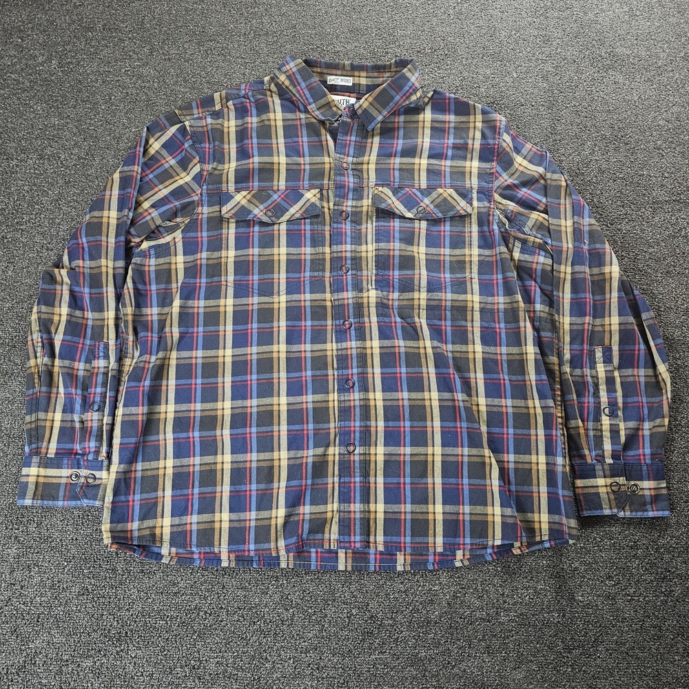 Duluth Trading Co Flannel Shirt Mens 2XL Blue Plaid Untucked Snap Front LS